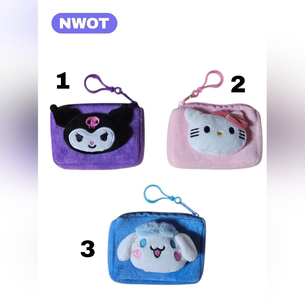 (Pick 1) Sanrio Mini Plush Pouch With Clip NWOT